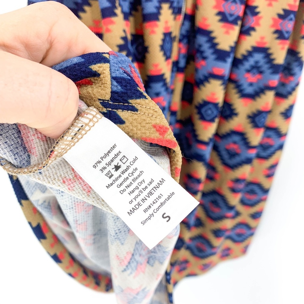 LuLaRoe Amelia Tan & Blue Aztec Short Sleeve Dress - Picture 7 of 7